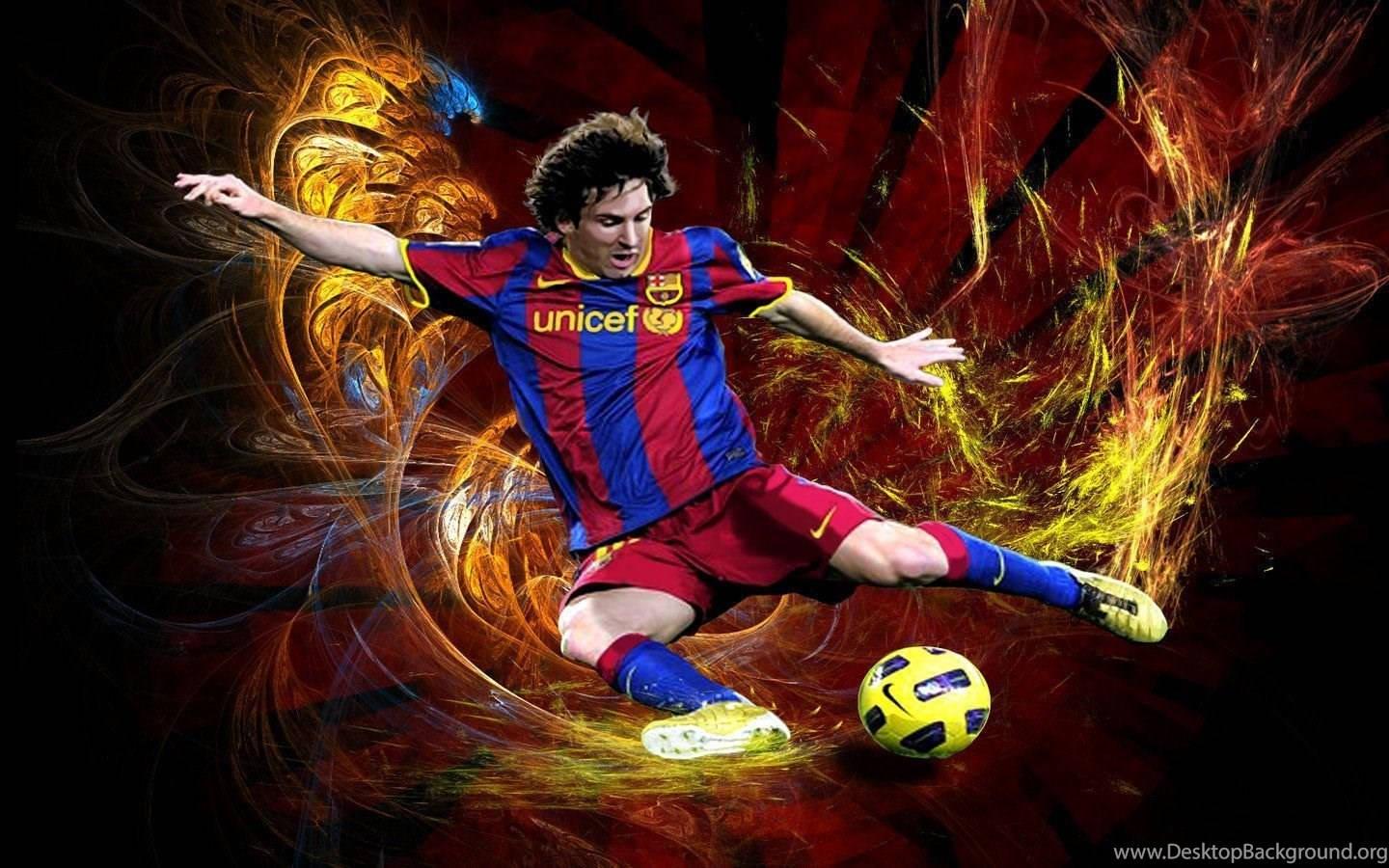 Lionel Messi unleashes his powerful kick to score a goal — 1440x900 wallpaper