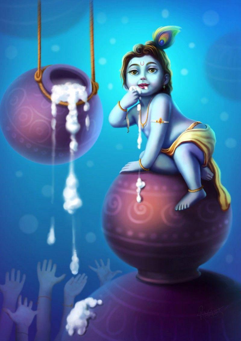 Little Krishna Milk Jar — 800x1131 wallpaper
