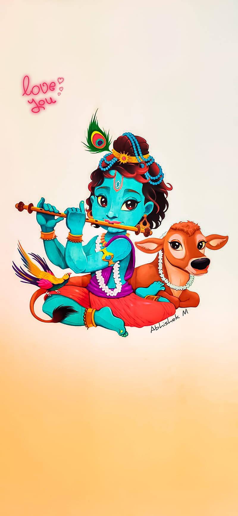 Little Krishna Musical Flute — 800x1734 wallpaper