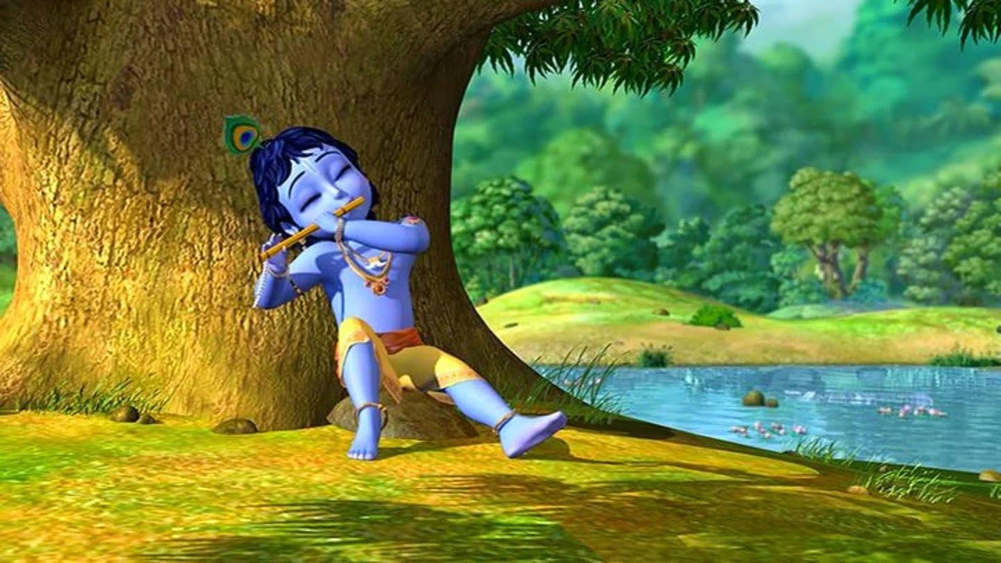 Little Krishna With Big Tree — 1440x810 wallpaper