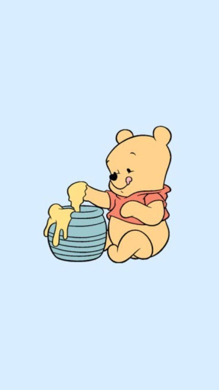 Little Winnie The Pooh has finally gotten his hands on a pot of honey! — 736x1309 wallpaper
