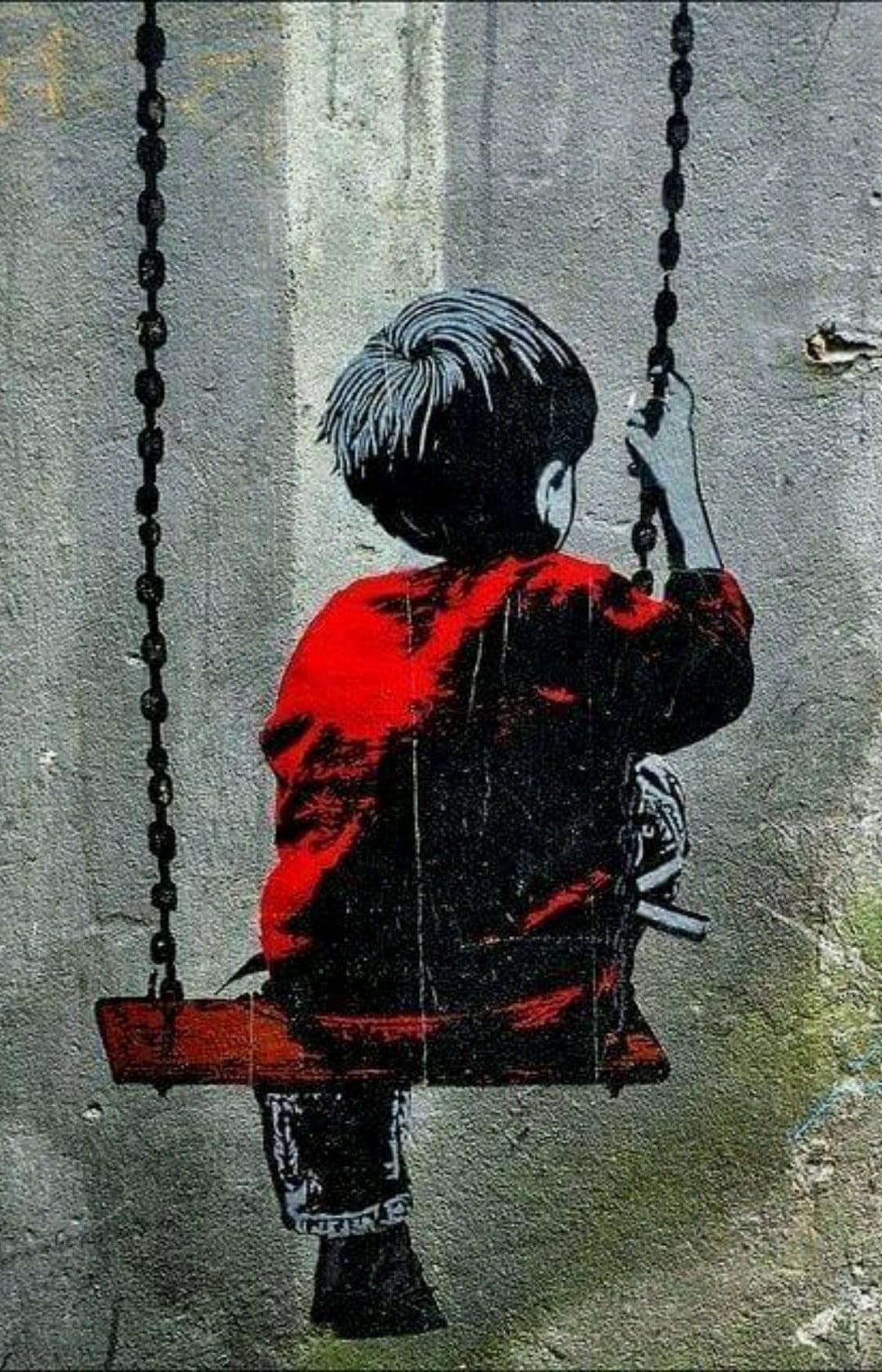 Lonesome Sad Boy Cartoon Graffiti — 1080x1680 wallpaper