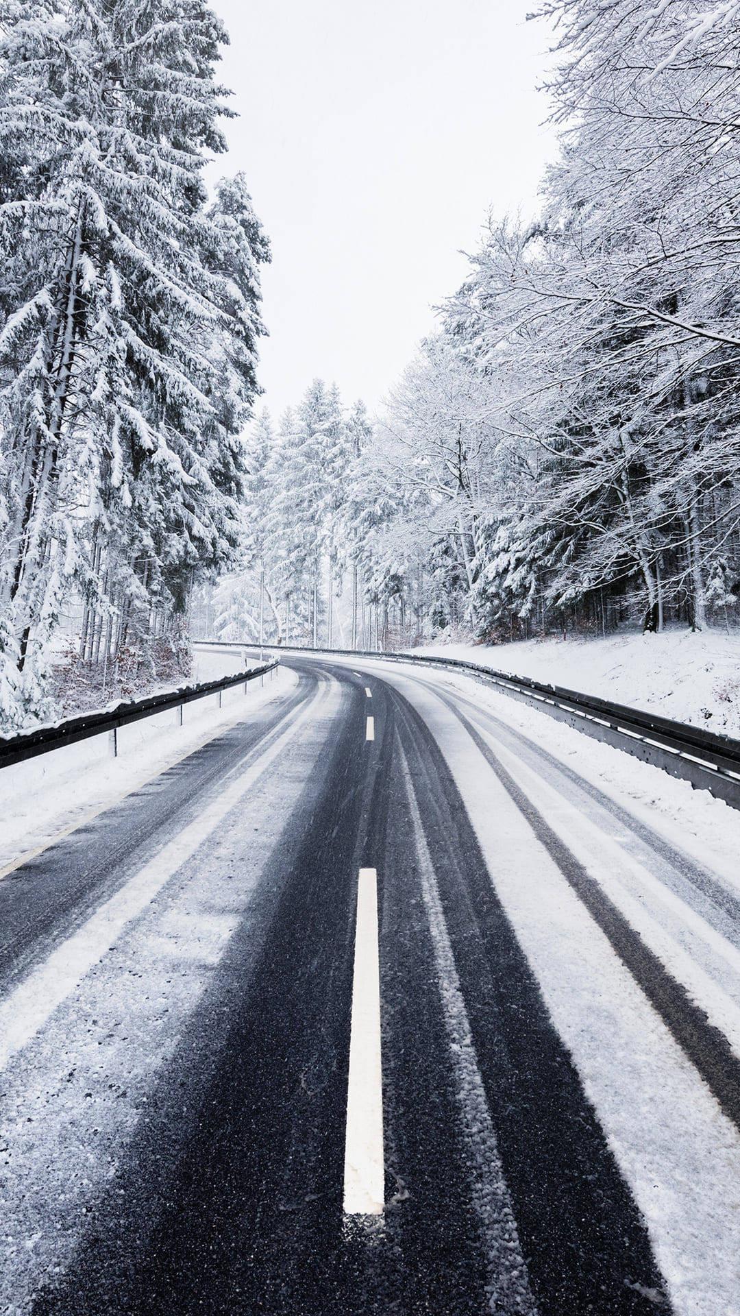 Long White Road Winter iPhone — 1080x1920 wallpaper