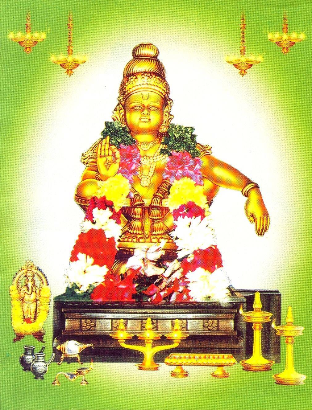 Lord Ayyappa On Green Background With Circle — 1011x1330 wallpaper