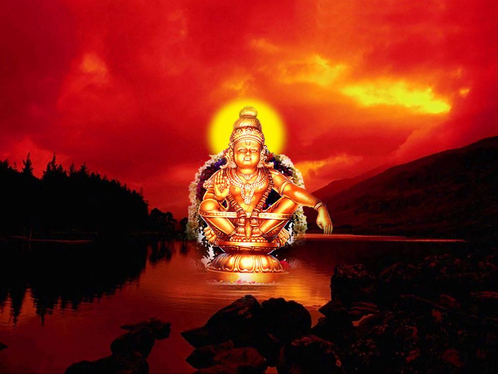 Lord Ayyappa On Lake During Sunset — 1024x768 wallpaper