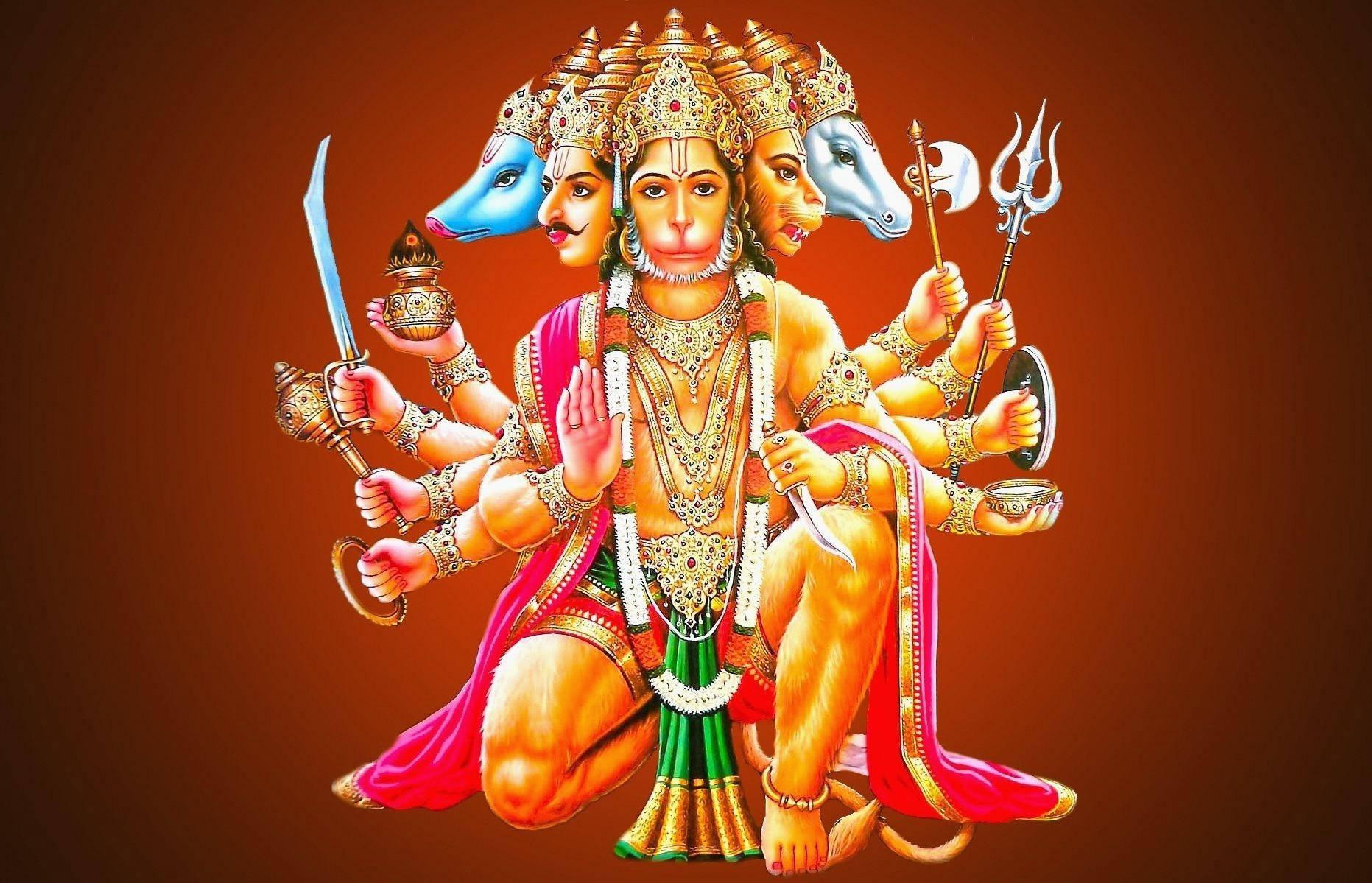 Lord Hanuman Five Faces And Arms HD