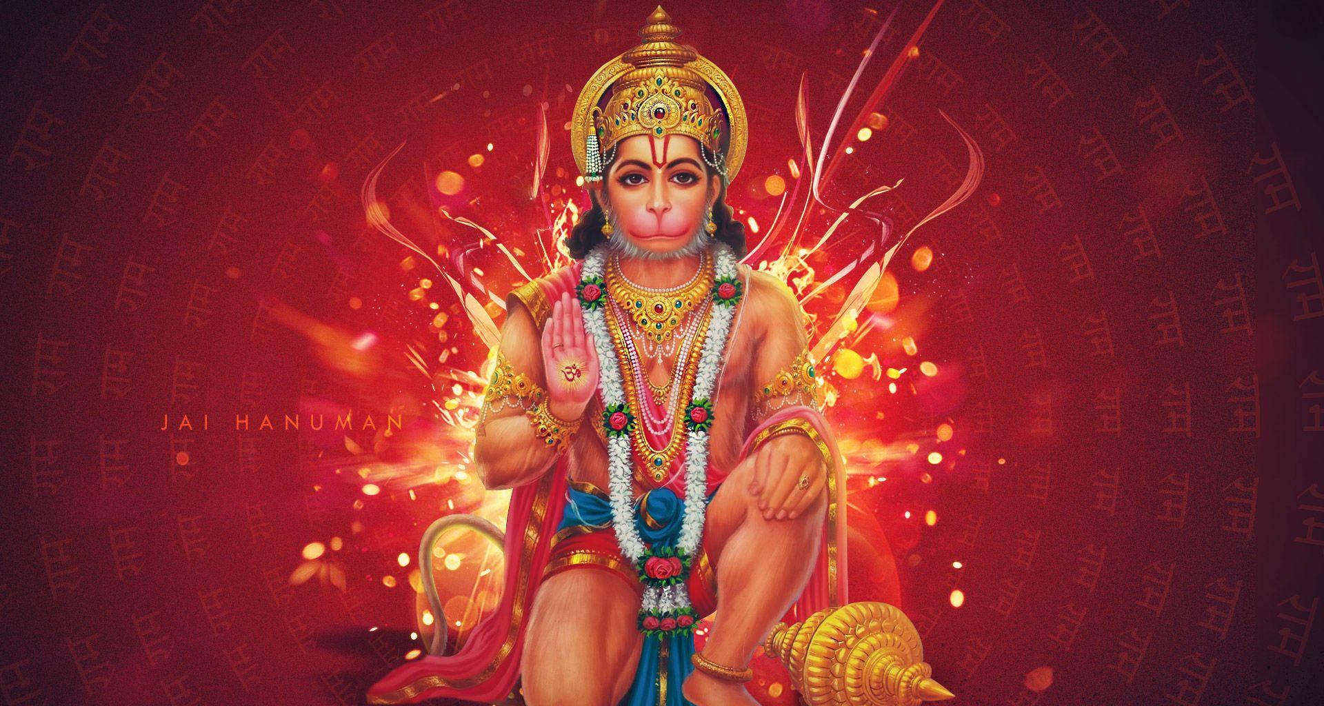 Lord Hanuman HD With Orange Particles