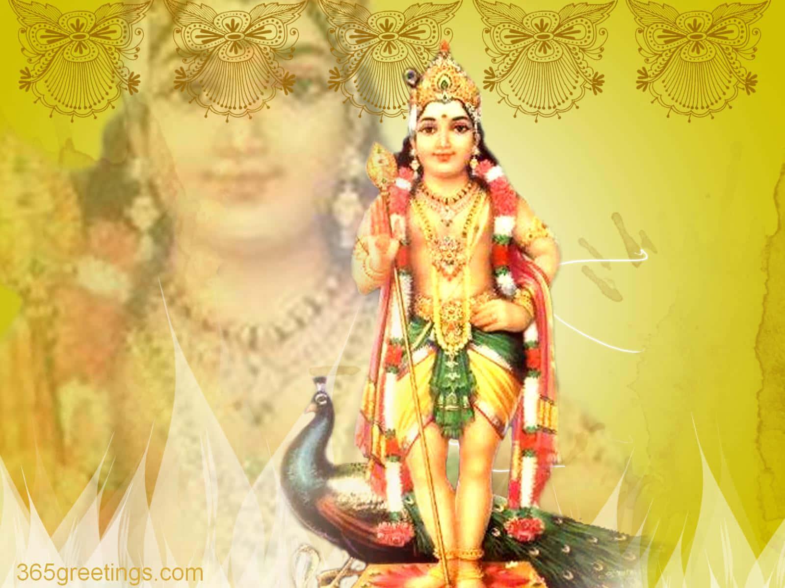 lord krishna with peacock and a peacock