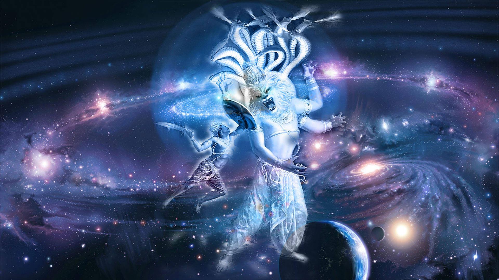 Lord Narasimha Galaxy Background — 1920x1080 wallpaper