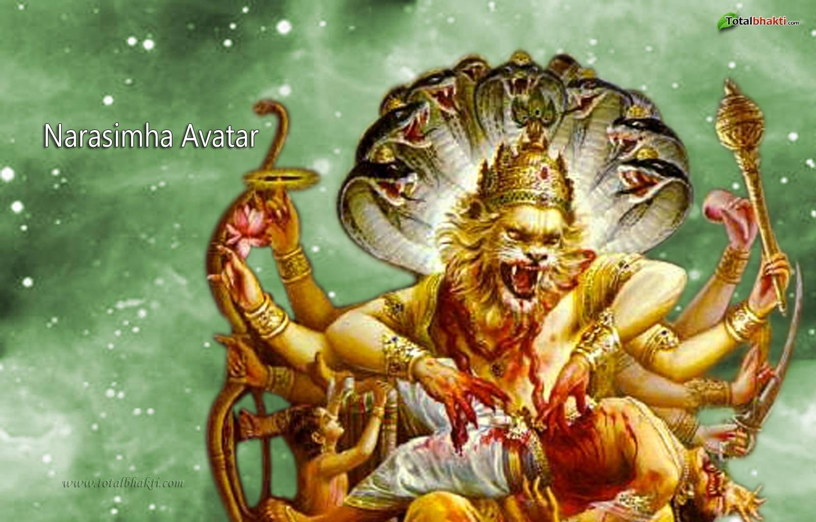 Lord Narasimha Green Background — 1600x1024 wallpaper