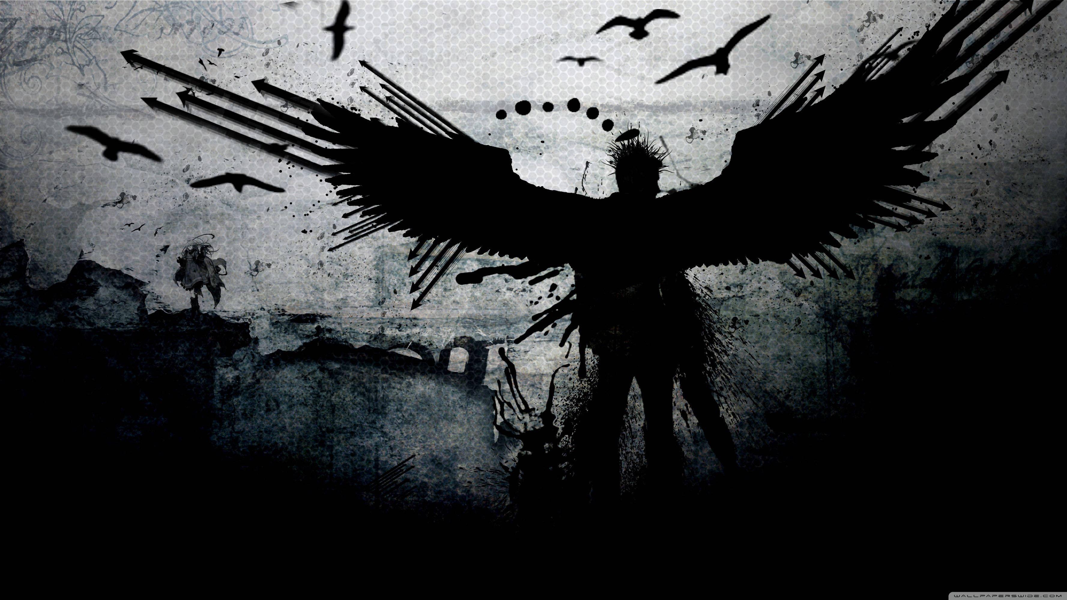 Lost Man With Wings Dark Anime — 3554x1999 wallpaper