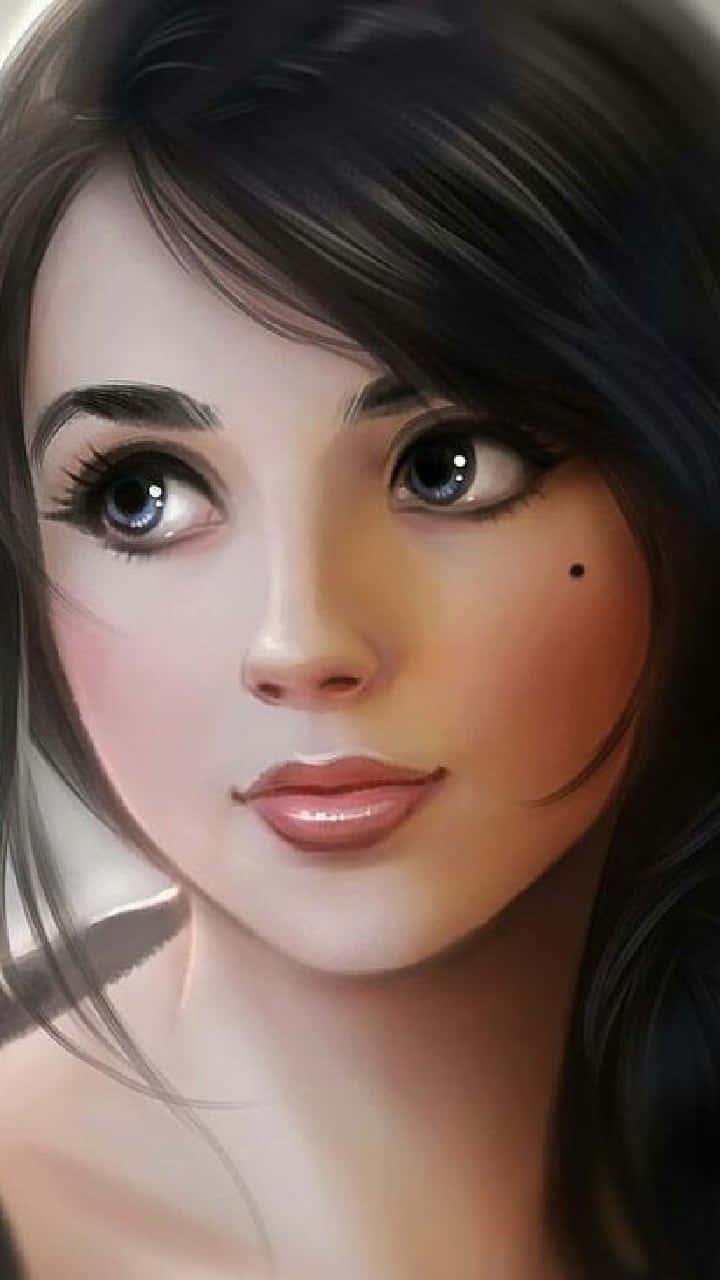 Lovely cartoon girl with a big smile — 720x1280 wallpaper