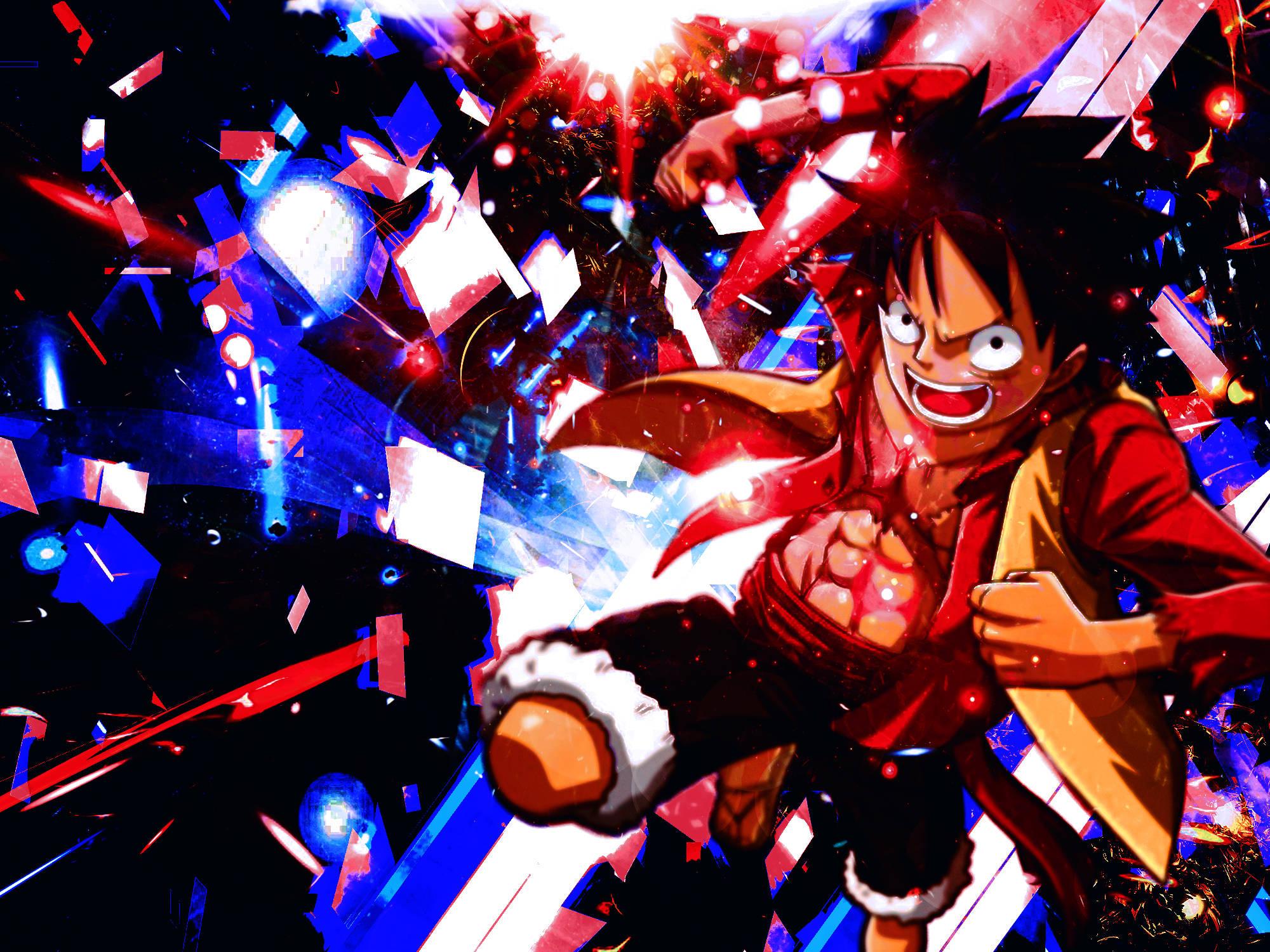Luffy On Red Blue Background — 2000x1500 wallpaper
