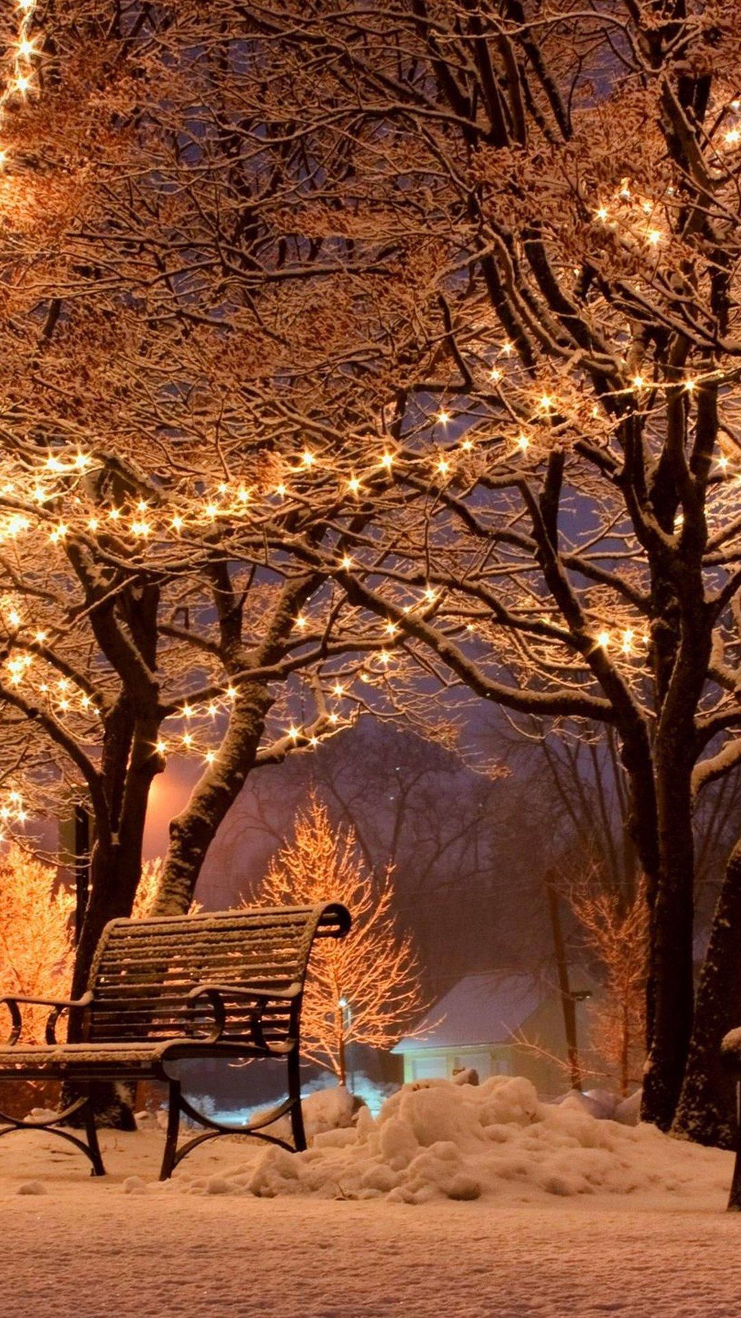 Luminous Bench Winter iPhone — 1080x1920 wallpaper