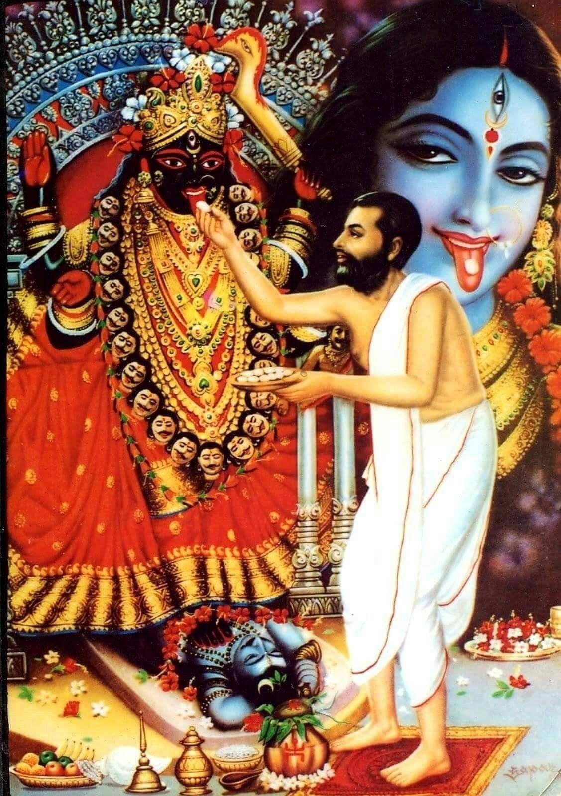 Maa Kali And Shiva With Devotee Painting — 1127x1600 wallpaper