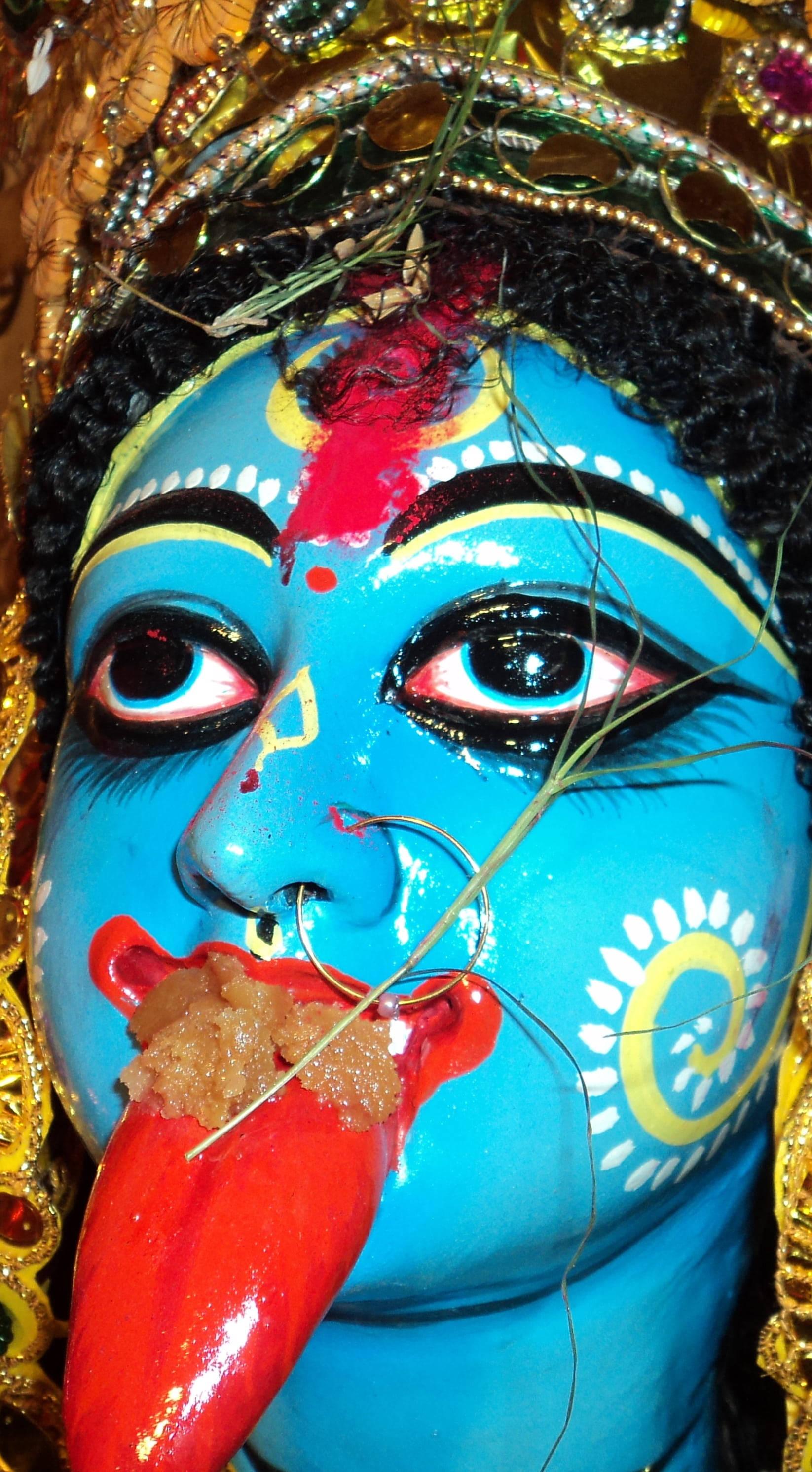Maa Kali Blue Statue With Tongue Close-Up — 1646x2983 wallpaper