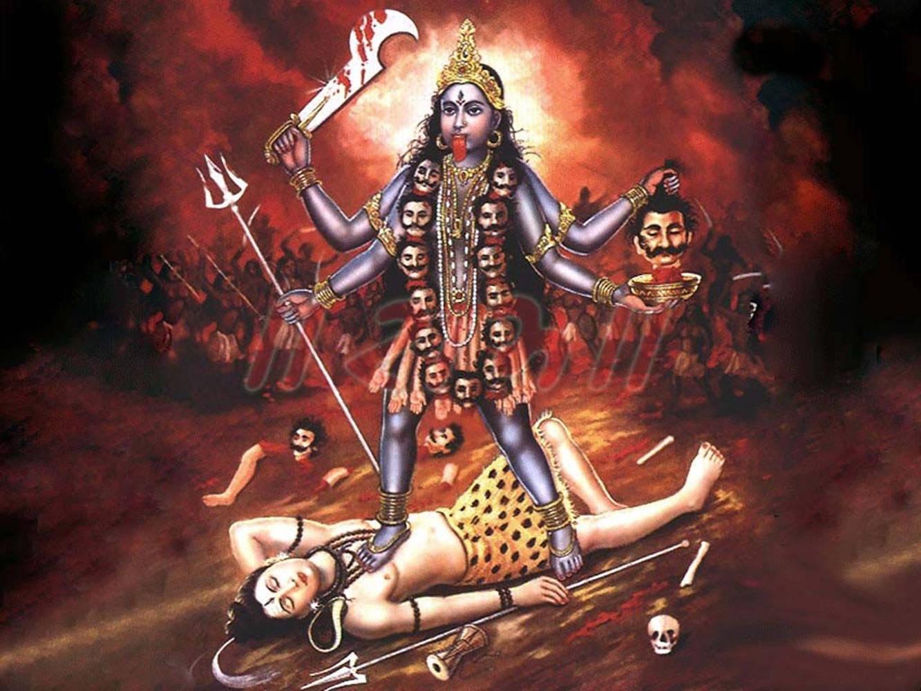 Maa Kali On Shiva Red Aesthetic With People — 1333x1000 wallpaper