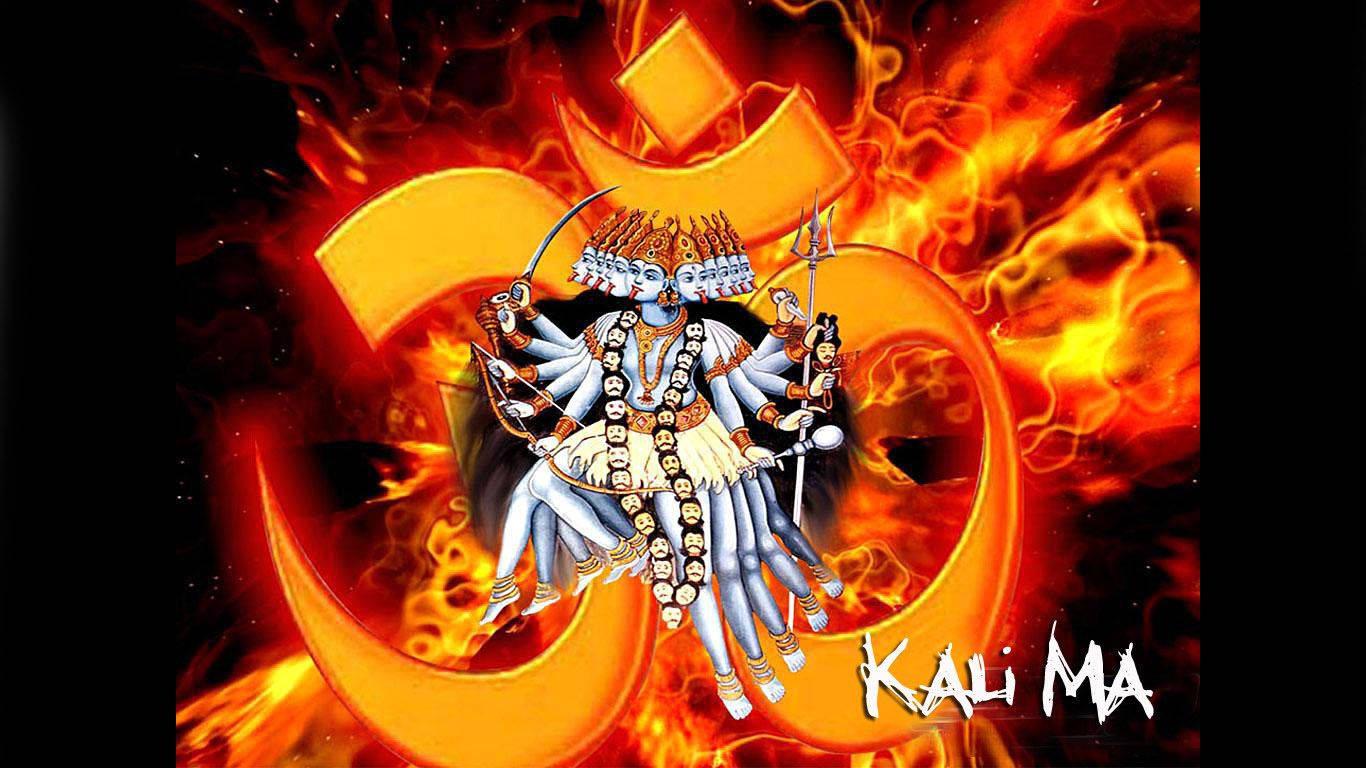 Maa Kali White Sketch Fire Background — 1366x768 wallpaper