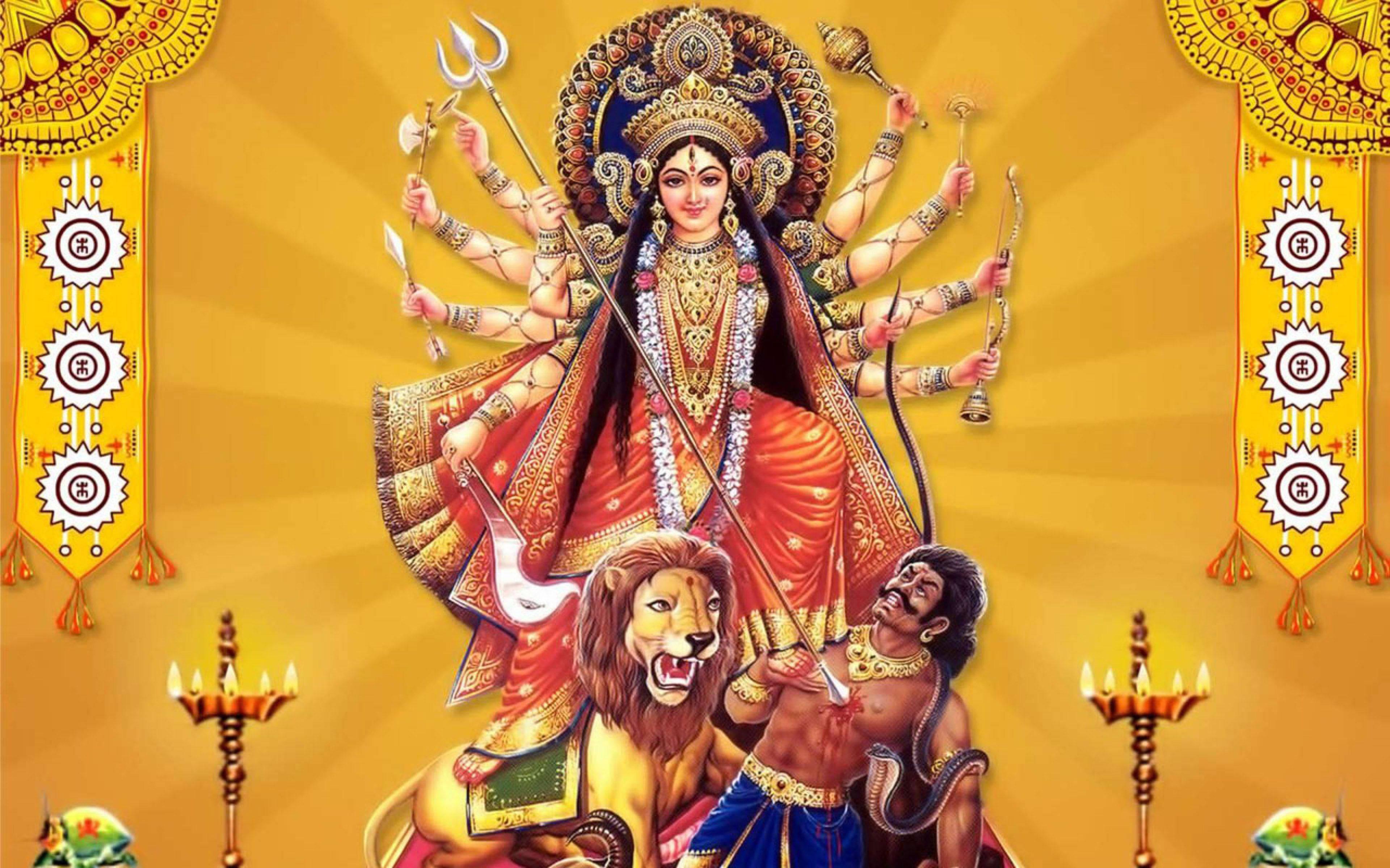 Maa Sherawali Deity Durga Puja Art — 3840x2400 wallpaper