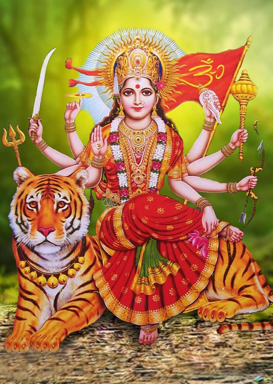 Maa Sherawali Deity Green Aesthetic Art — 1080x1518 wallpaper