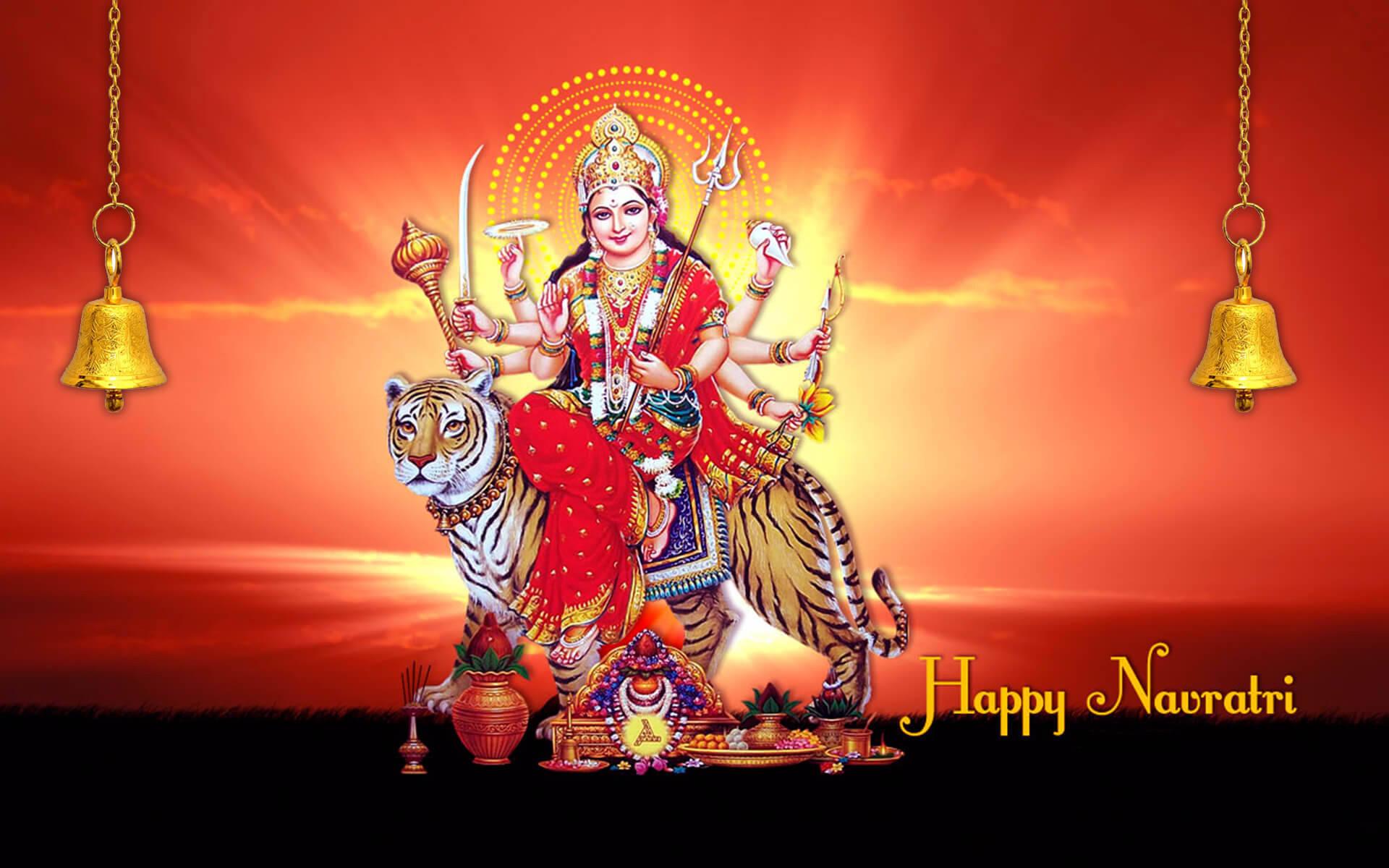 Maa Sherawali Deity Happy Navratri Poster — 1920x1200 wallpaper