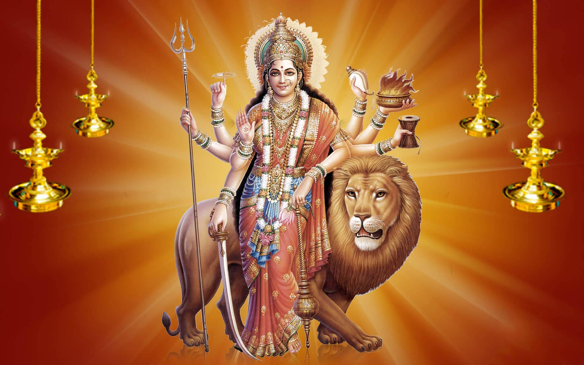 Maa Sherawali Deity With A Lion — 1920x1200 wallpaper