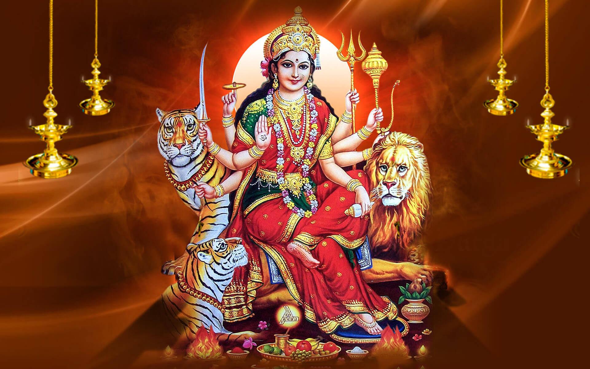 Maa Sherawali With Tiger And Lion — 1920x1200 wallpaper