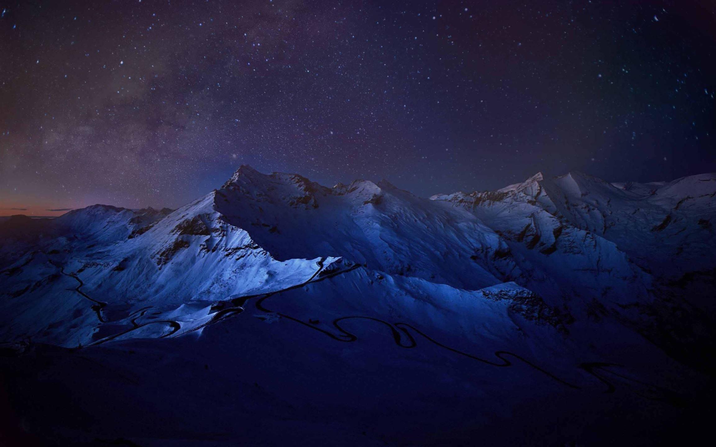 Macbook Pro Night Sky Icy Mountains — 2304x1440 wallpaper