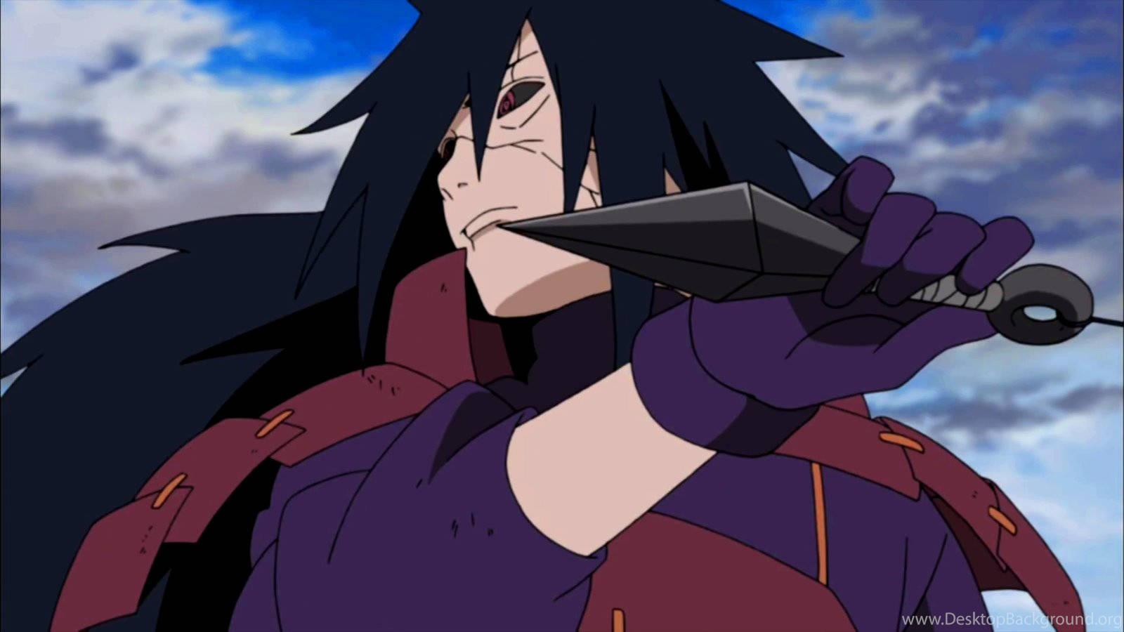 Madara Uchiha wielding a kunai — 1600x900 wallpaper