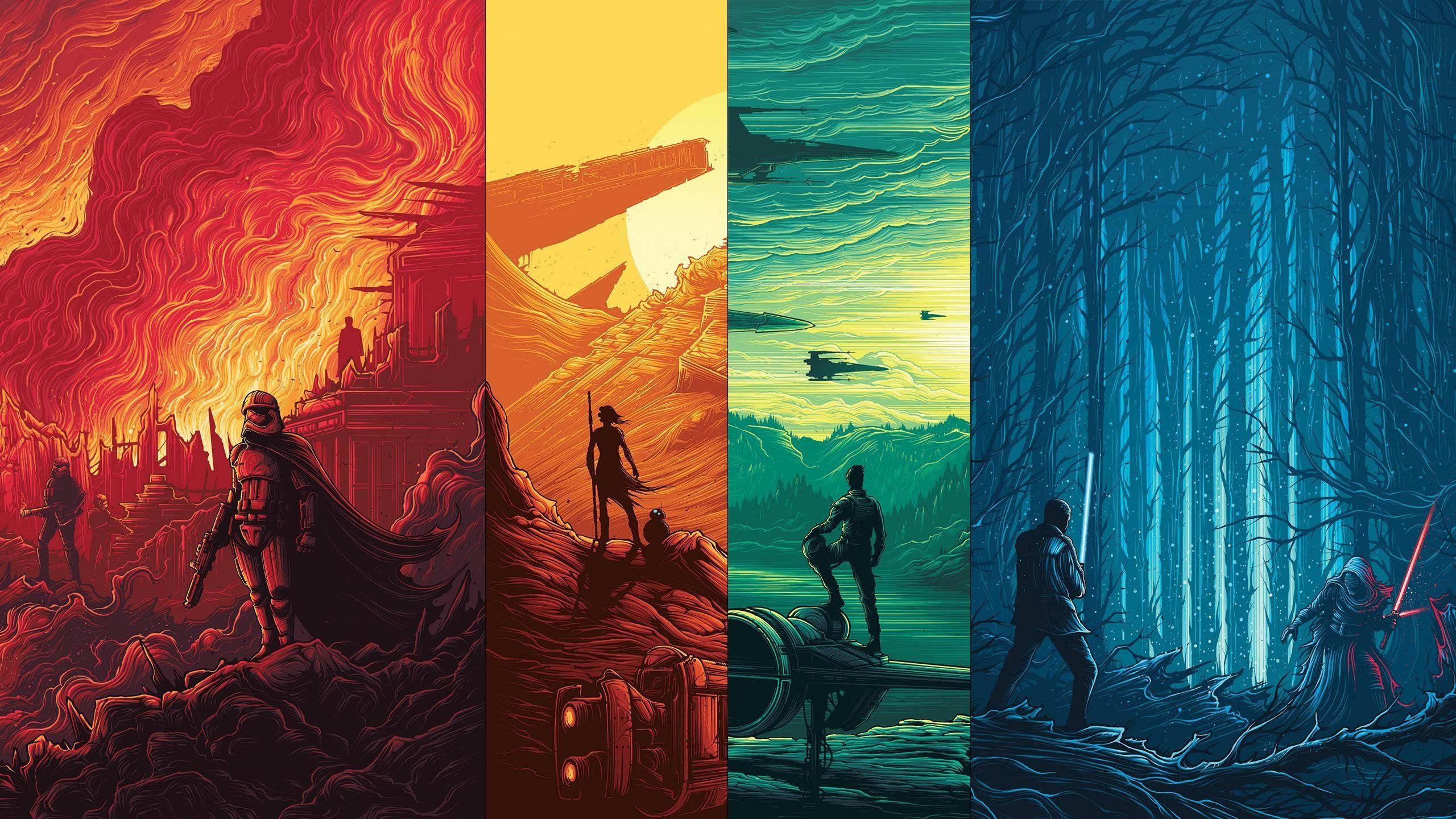Magical Colorful Scenes of Iconic Star Wars Silhouettes — 2560x1440 wallpaper