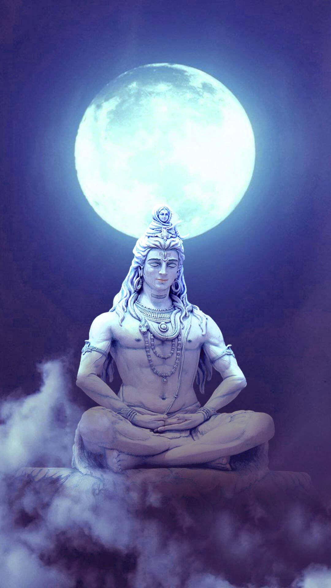 Mahadev Statue Under The Full Moon HD
