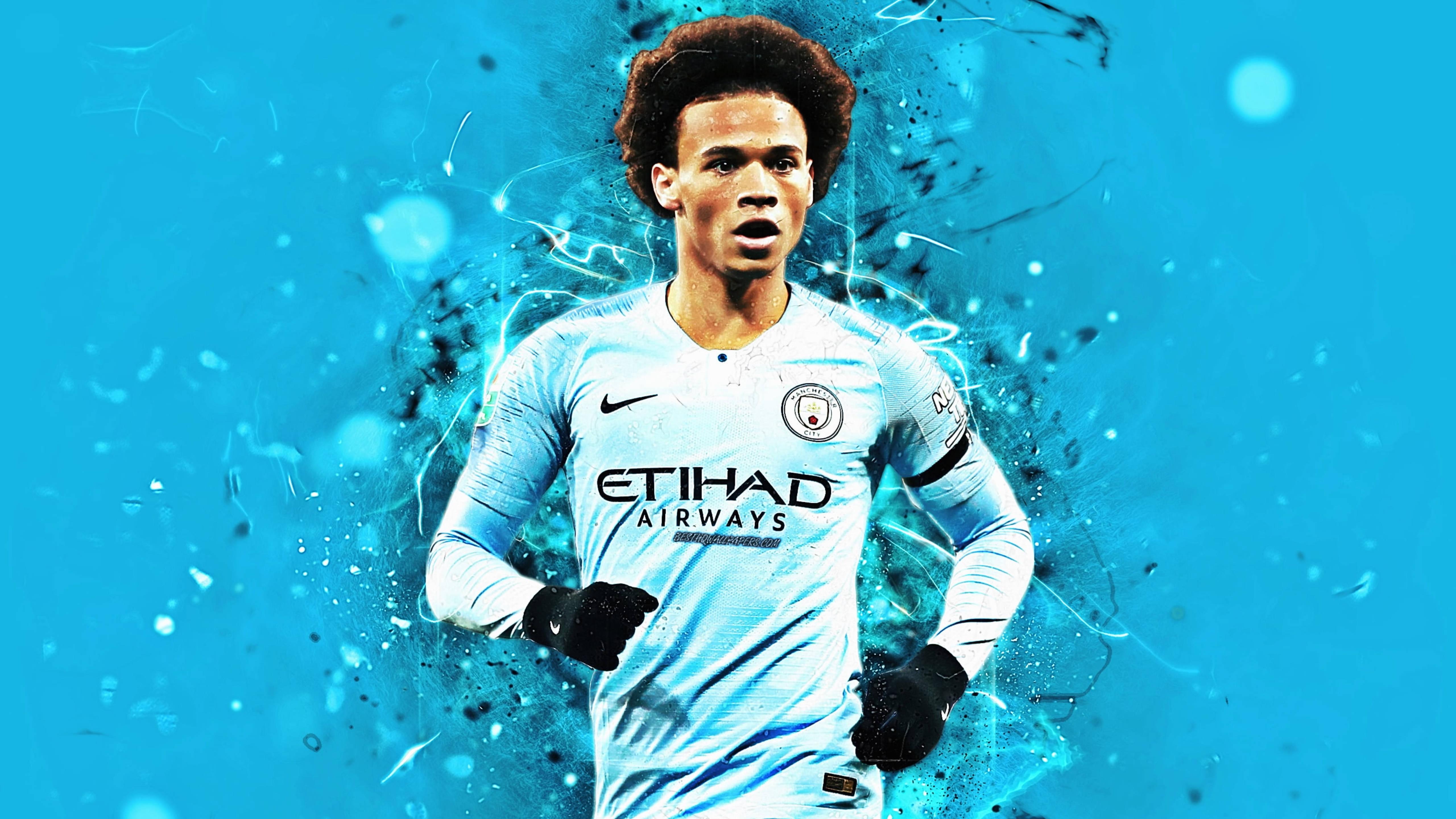 Man City's Leroy Sane makes an artistic play for the ball. — 5120x2880 wallpaper