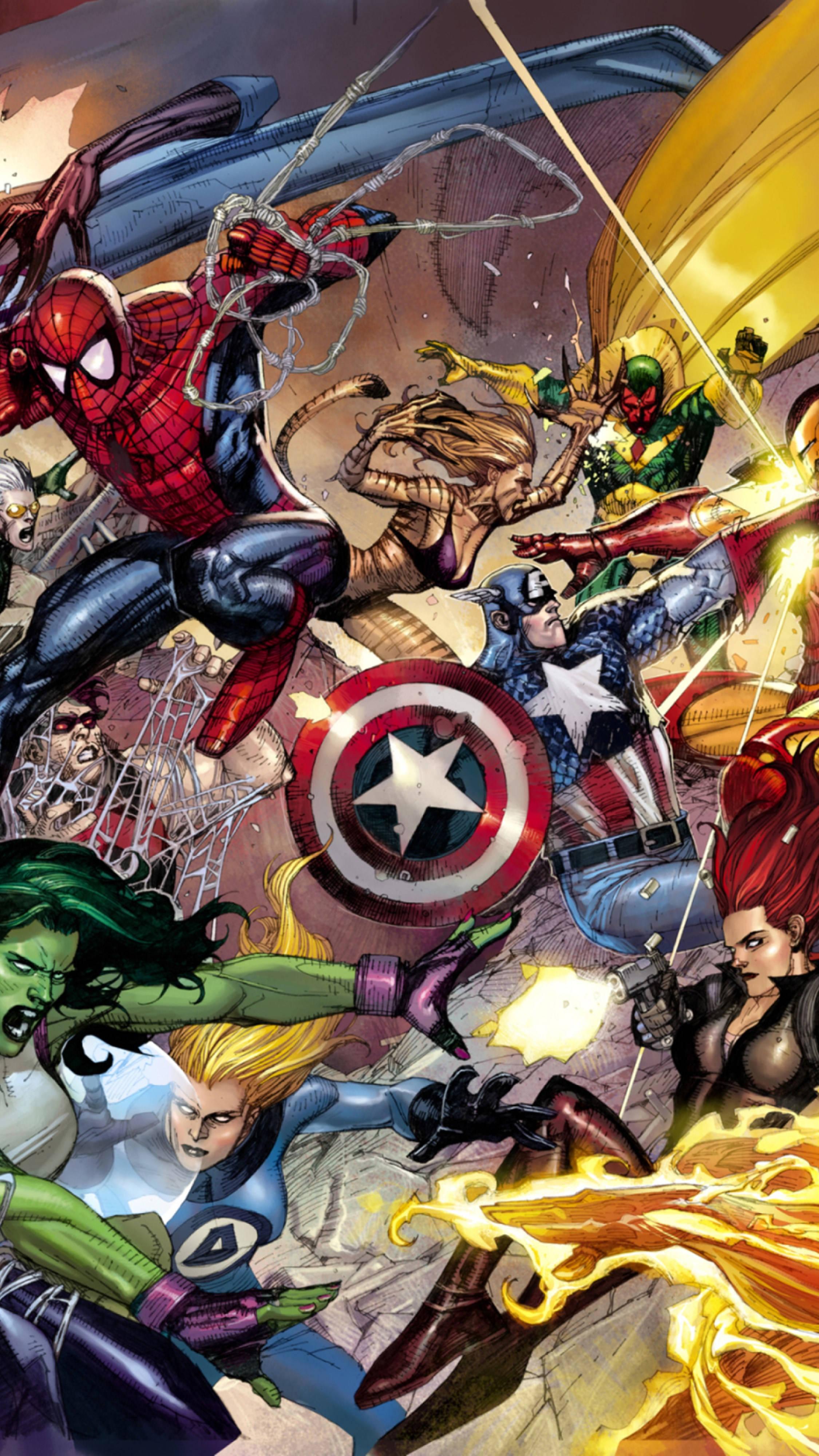 Marvel 4K Phone Fighting Superheroes — 2250x4000 wallpaper