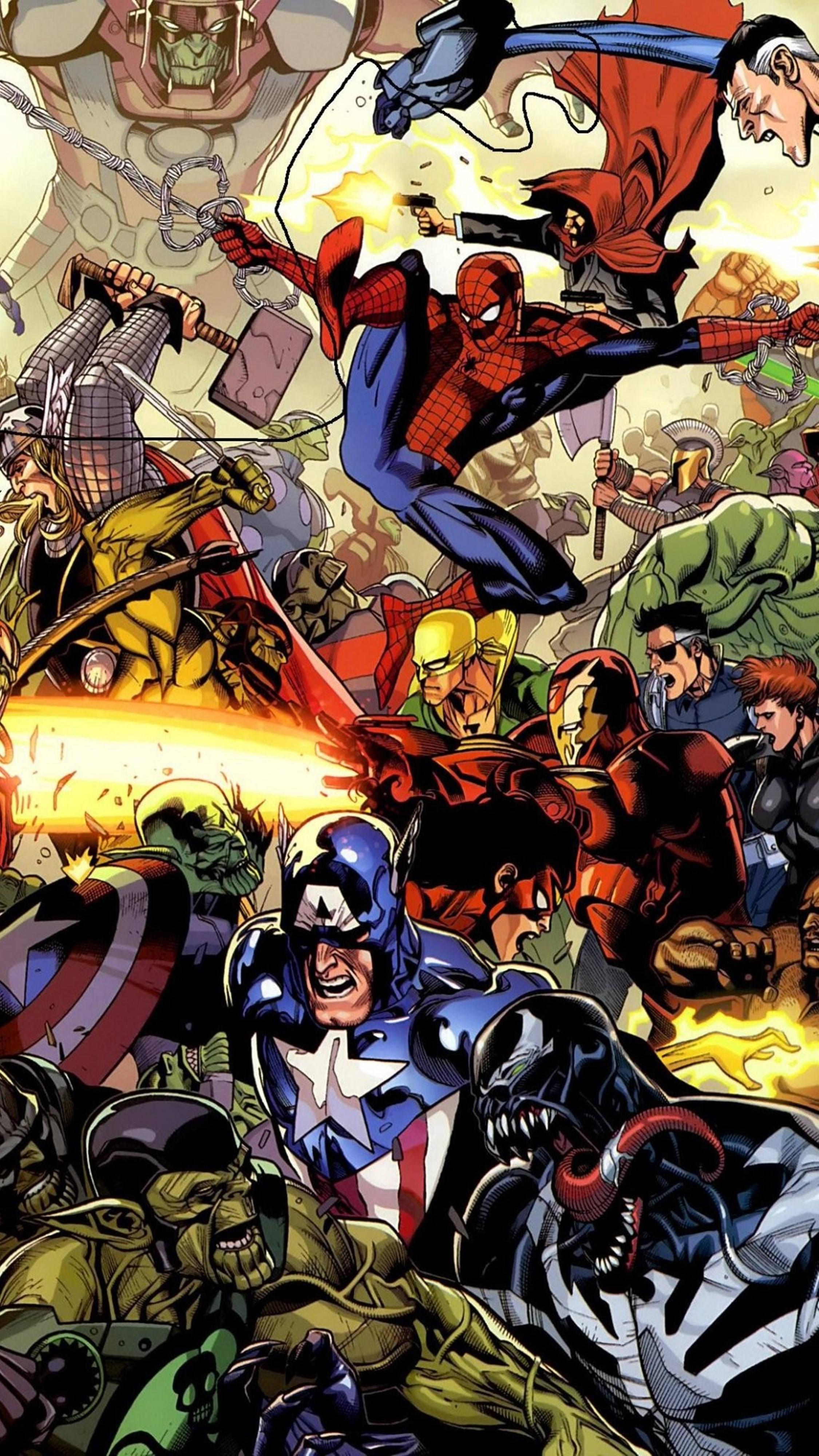 marvel comics characters in a battle — 2250x4000 wallpaper