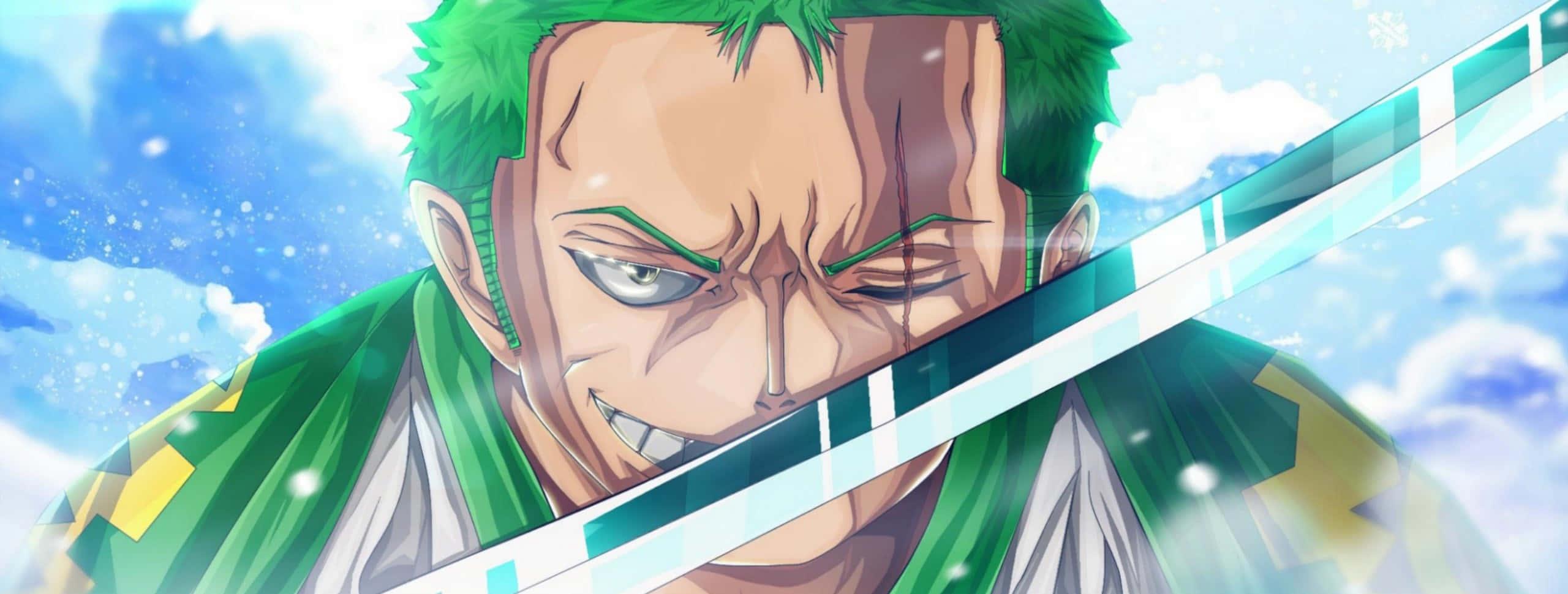 Master Swordsman Roronoa Zoro in Action — 2560x970 wallpaper
