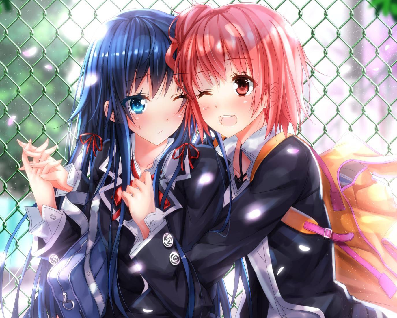 Matching BFF Blushing Anime Girls — 1375x1100 wallpaper