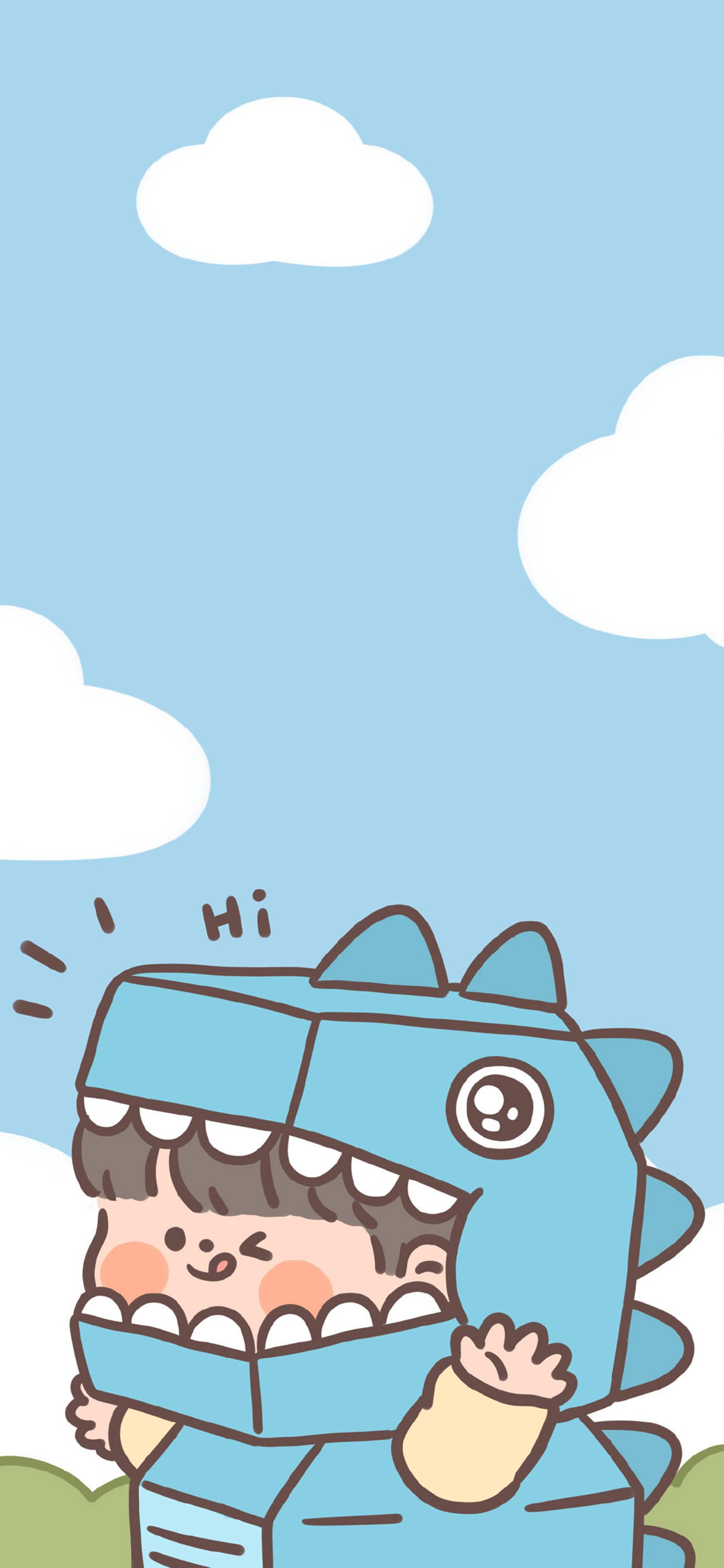 Matching Blue Dino — 1920x4158 wallpaper