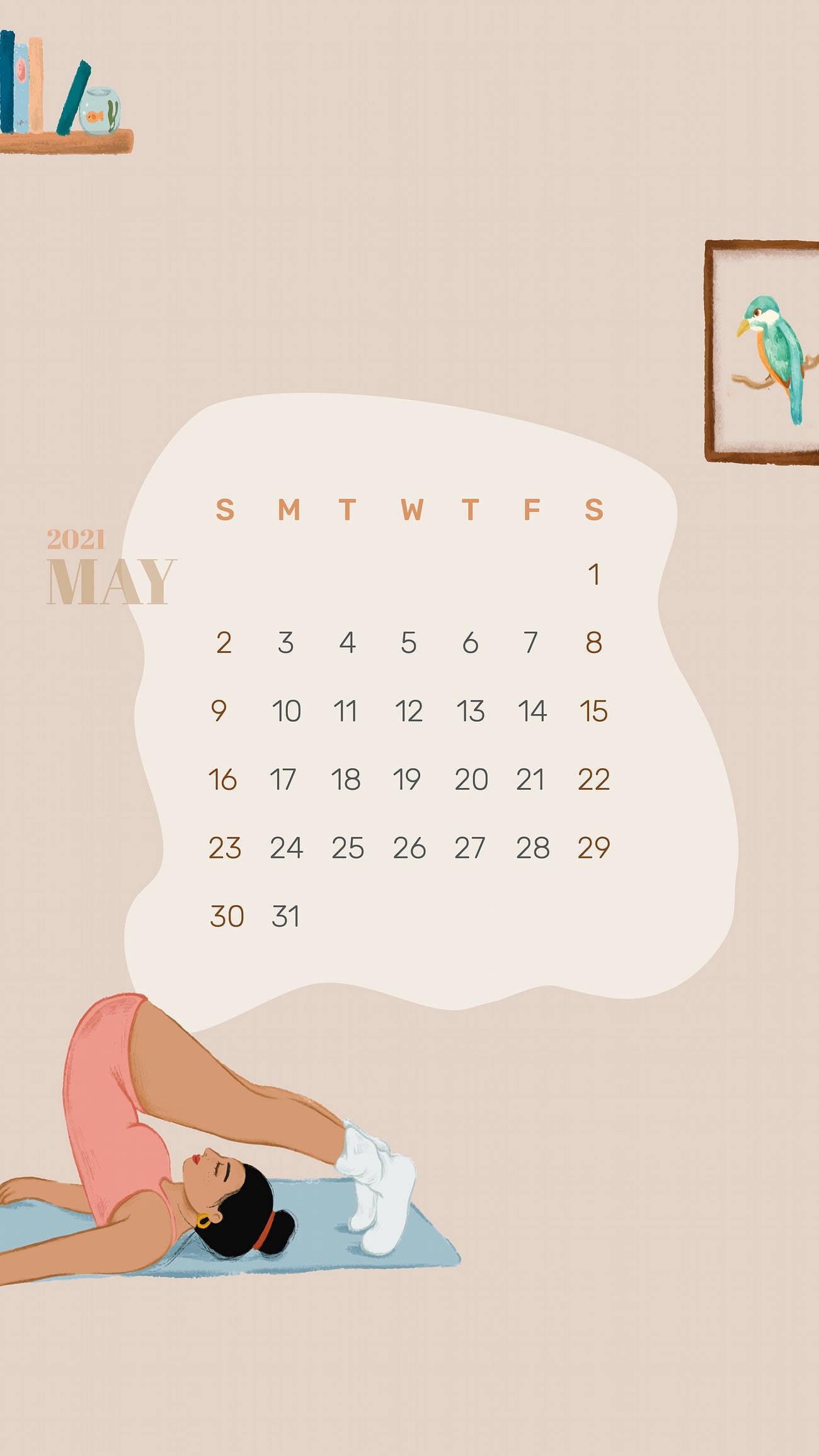 May 2021 Cute Yoga Calendar — 1300x2310 wallpaper