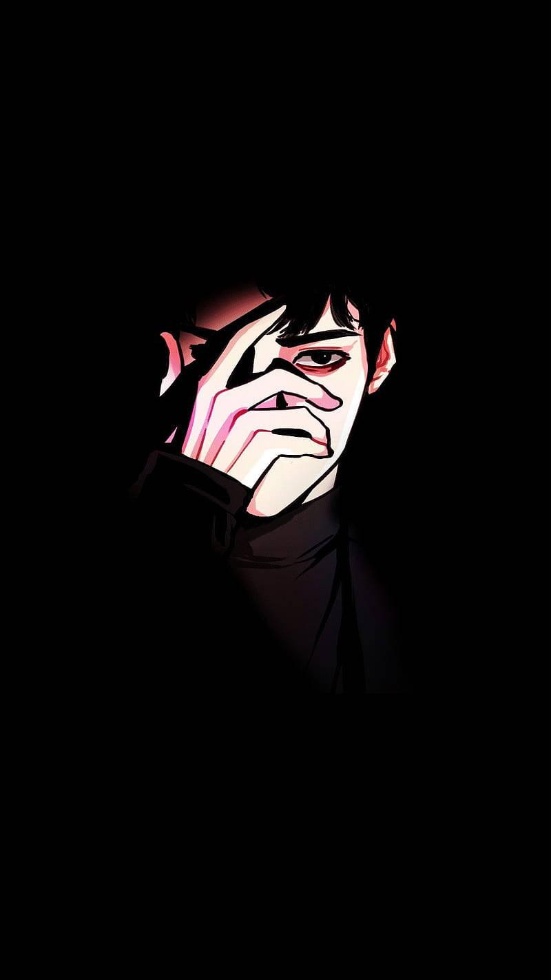 Men Phone Anime Guy Covering Face — 800x1422 wallpaper