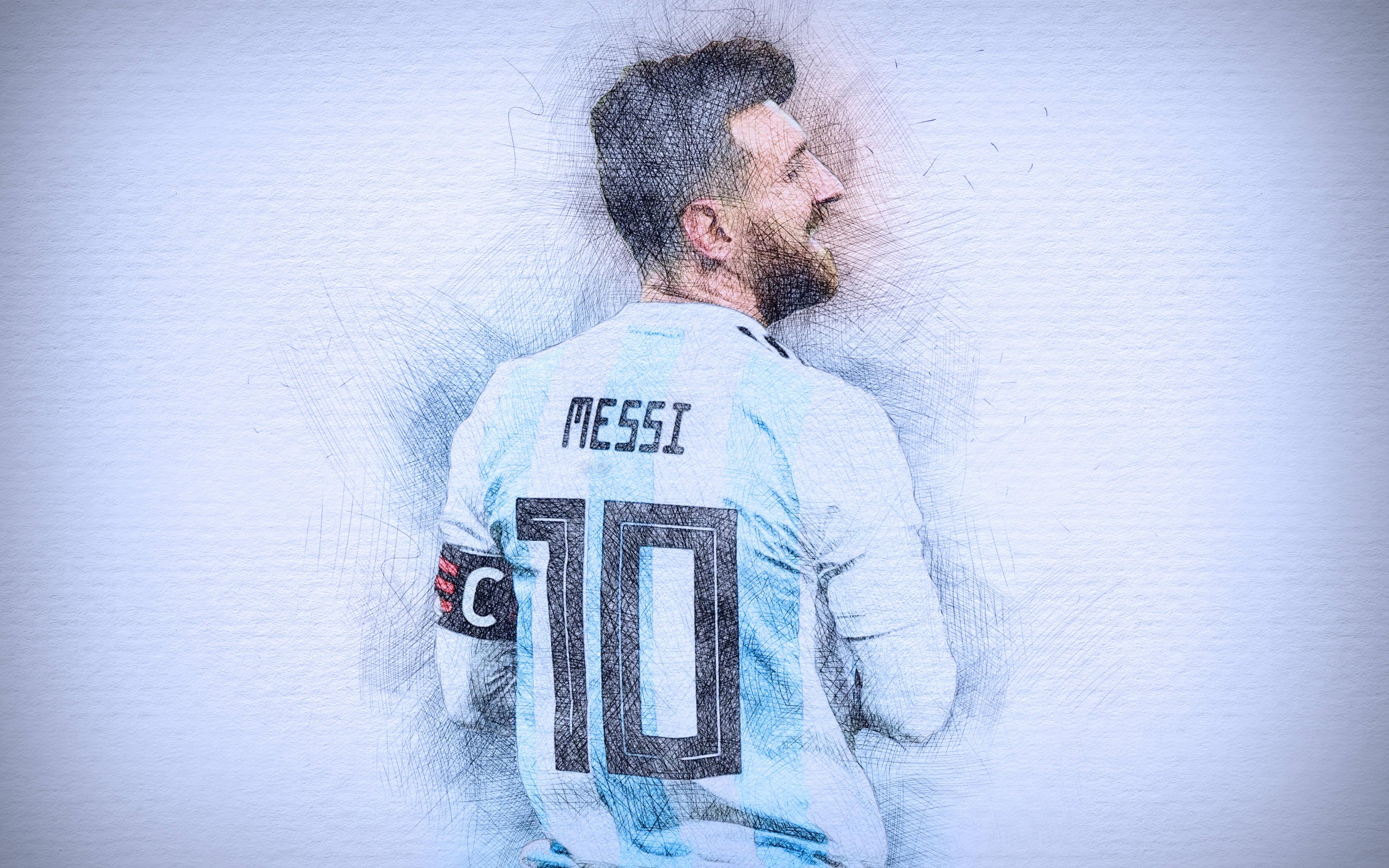 Messi 4k Ultra HD Sketch — 3840x2400 wallpaper