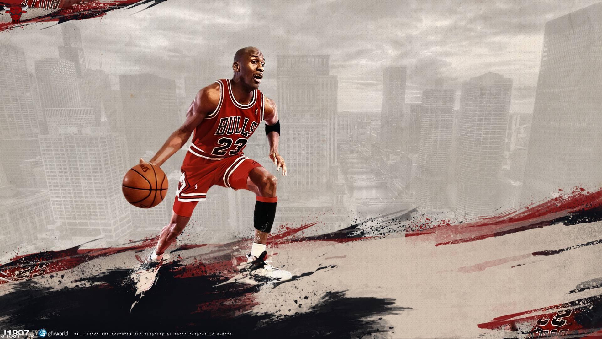 Michael Jordan in Red and Black — 1920x1080 wallpaper