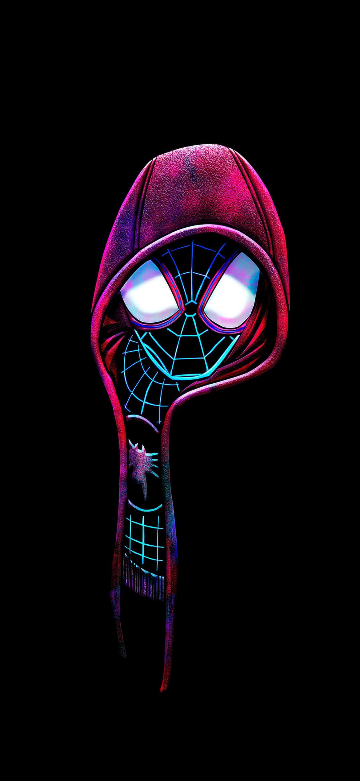 Miles Morales As Spiderman Glowing In Neon Background