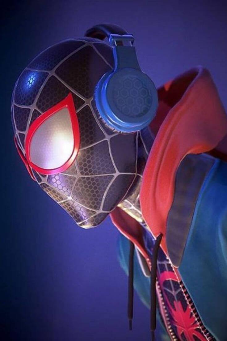 Miles Morales Blue Headphones — 735x1102 wallpaper