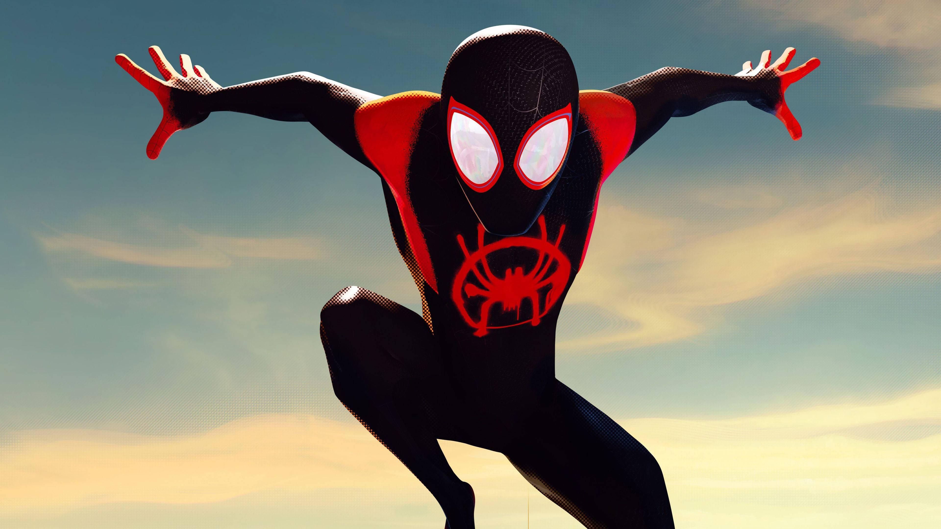 Miles Morales soars through the skies in this vintage view. — 3840x2160 wallpaper