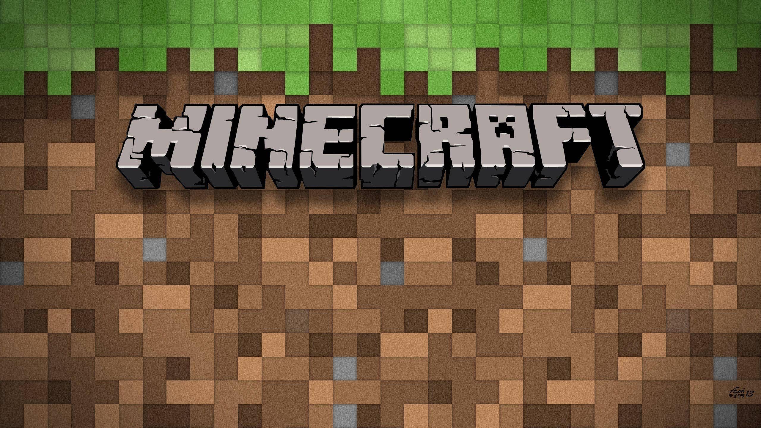 Minecraft Logo On A Basic Block — 2560x1440 wallpaper