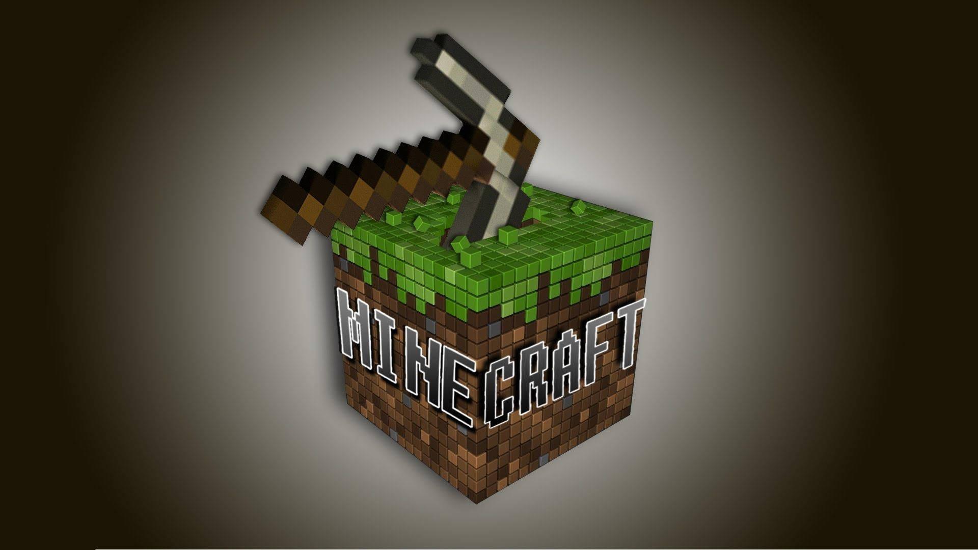 Minecraft Logo With Iron Pickaxe — 1920x1080 wallpaper