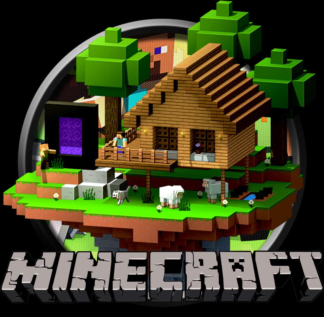 Minecraft Logoand World Representation — 1122x1100 wallpaper