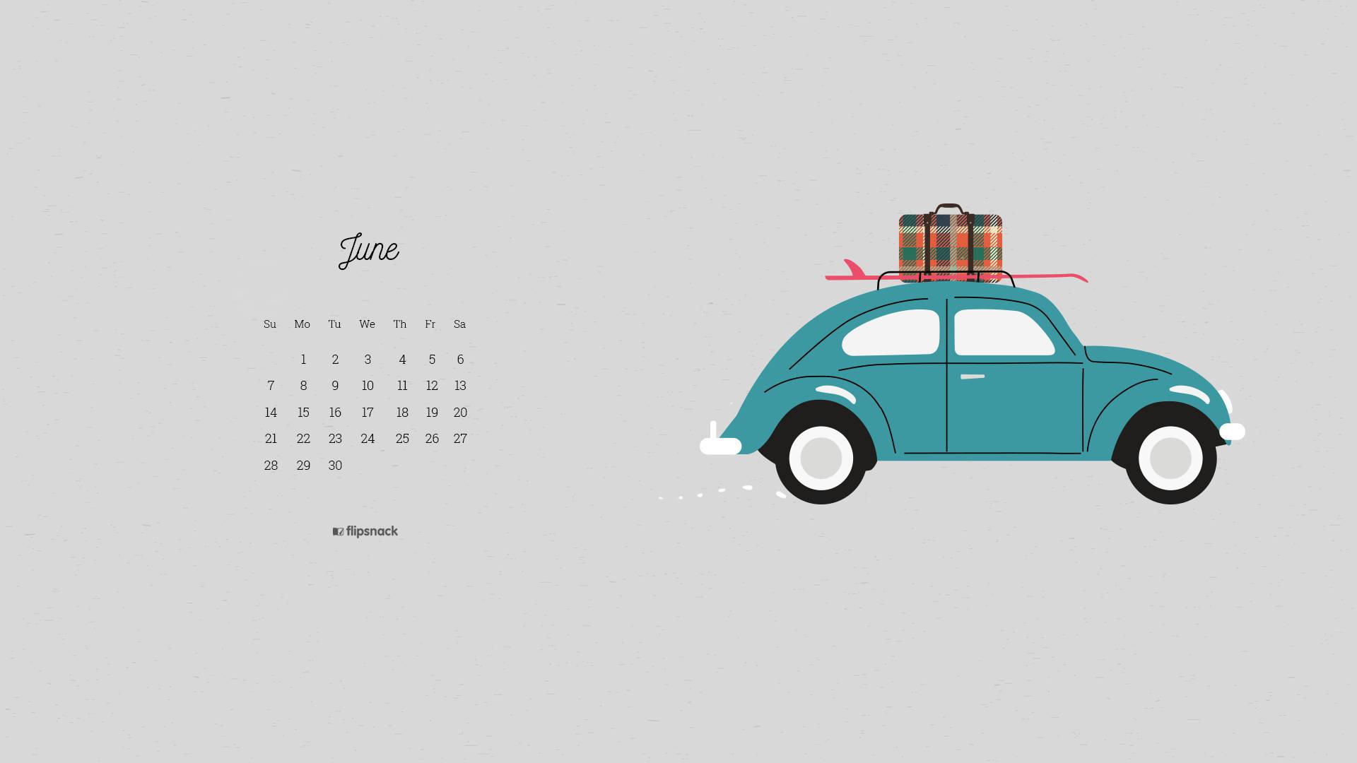 Minimalist June Calendar With Blue Car — 1920x1080 wallpaper