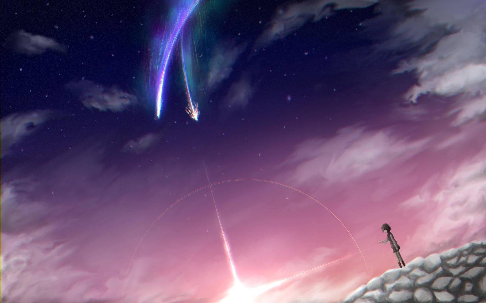Mitsuha and the Splitting Comet from the movie 'Your Name' — 1680x1050 wallpaper