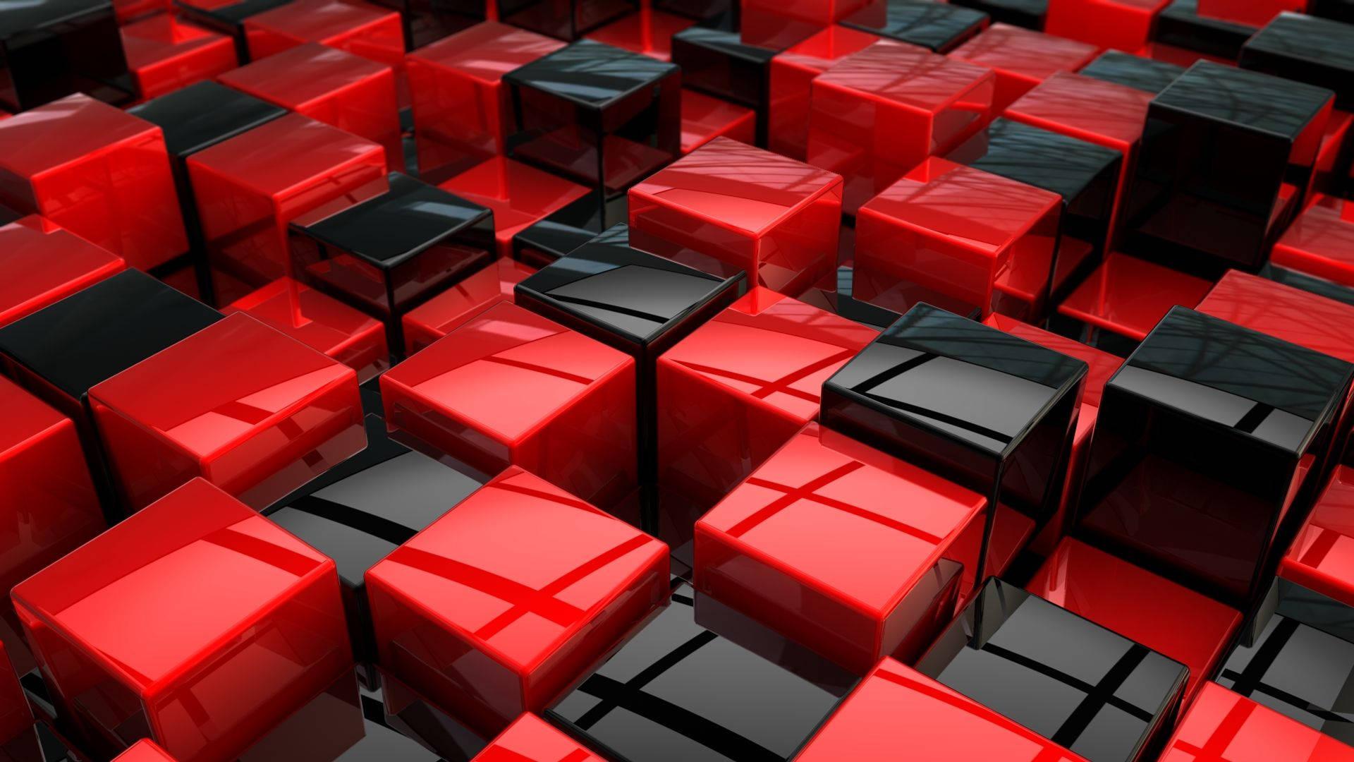 Modular Explosion of Red and Black Cubes — 1920x1080 wallpaper